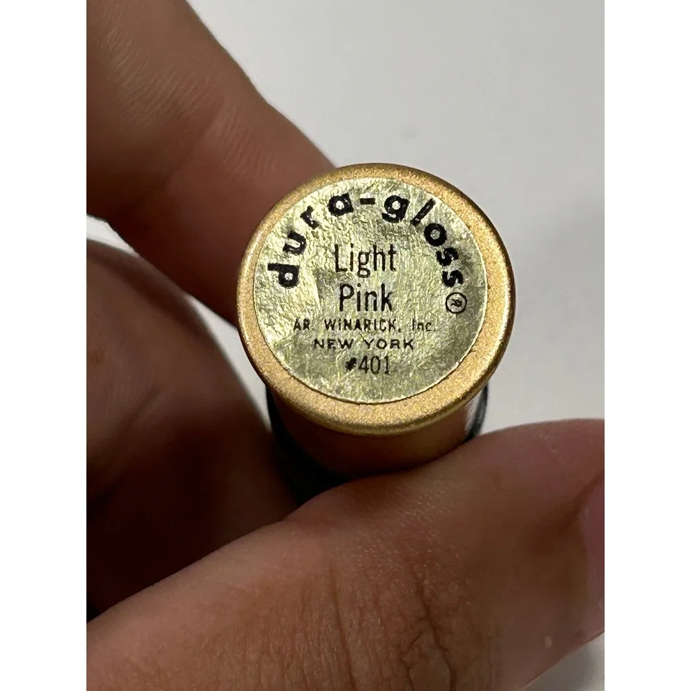 Vintage Dura-Gloss Lipstick Light Pink 401 Gold Black Filigree Case Winarick NY